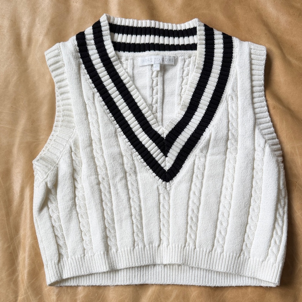 White and Black Cable Knit Sweater Vest Cropped
